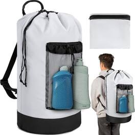 Pacoar Cade - Laundry Bag Backpack With Shoulder Straps And Mesh Pocket Foldable Hamper For College Apartment Laundromat - White