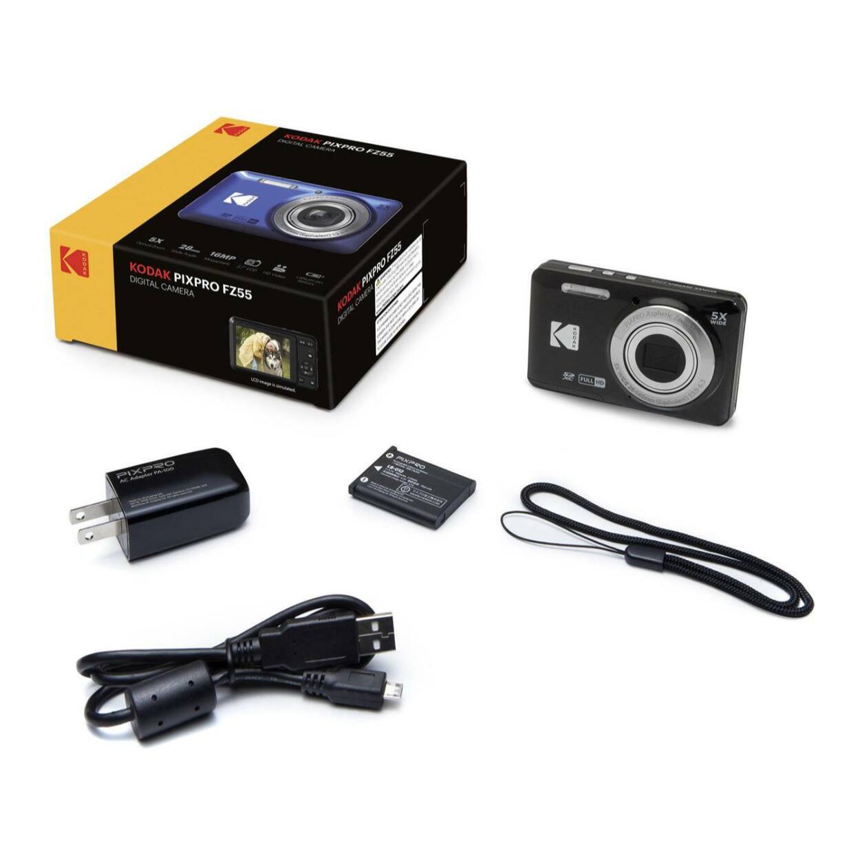 Kodak Ced Pixpro FZ55 Digital Camera Box and Accessories.