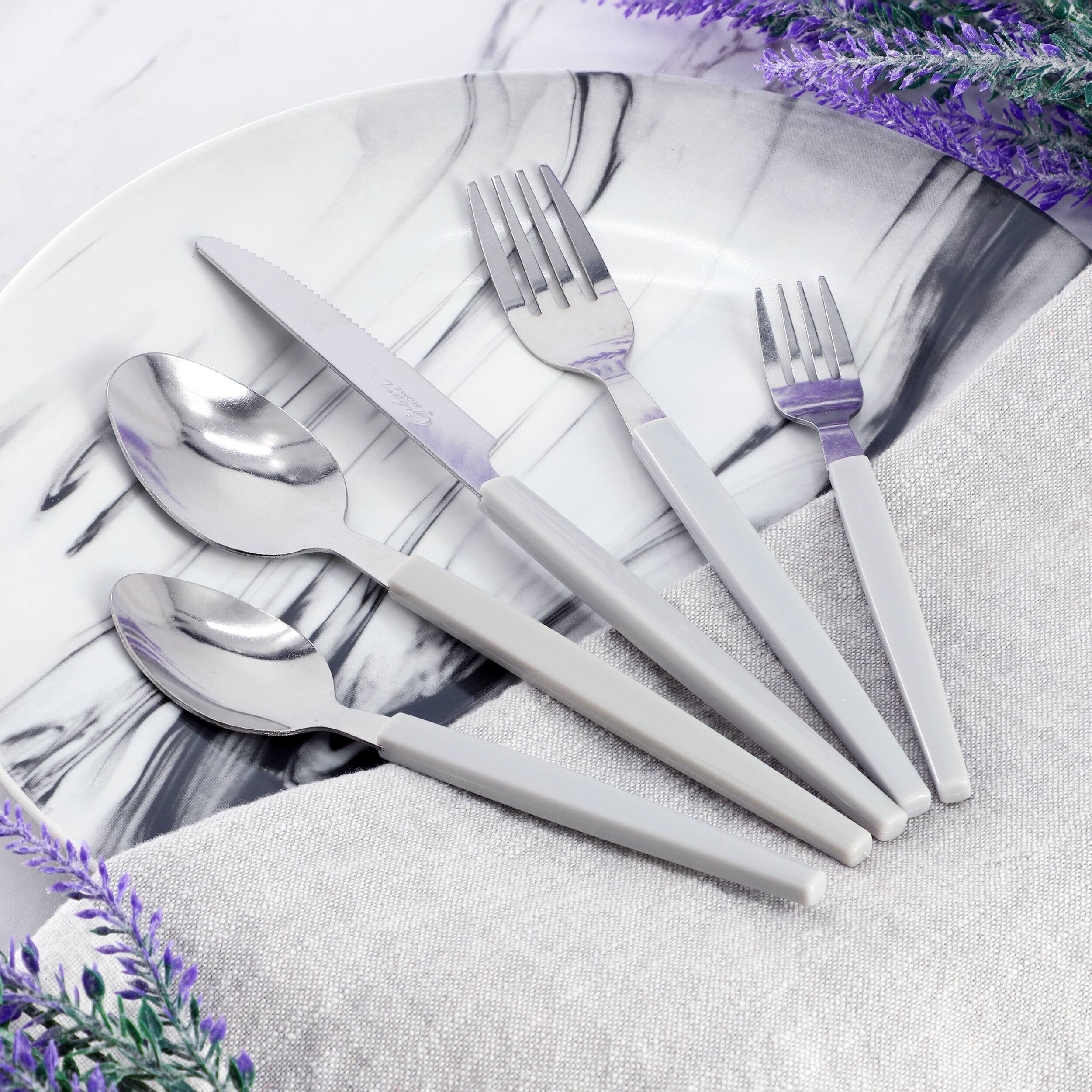 Alt View 4. Gibson - Gibson Home Edzelle 48 Piece Stainless Steel Flatware Set in Gray with Plastic Tray - Gray.