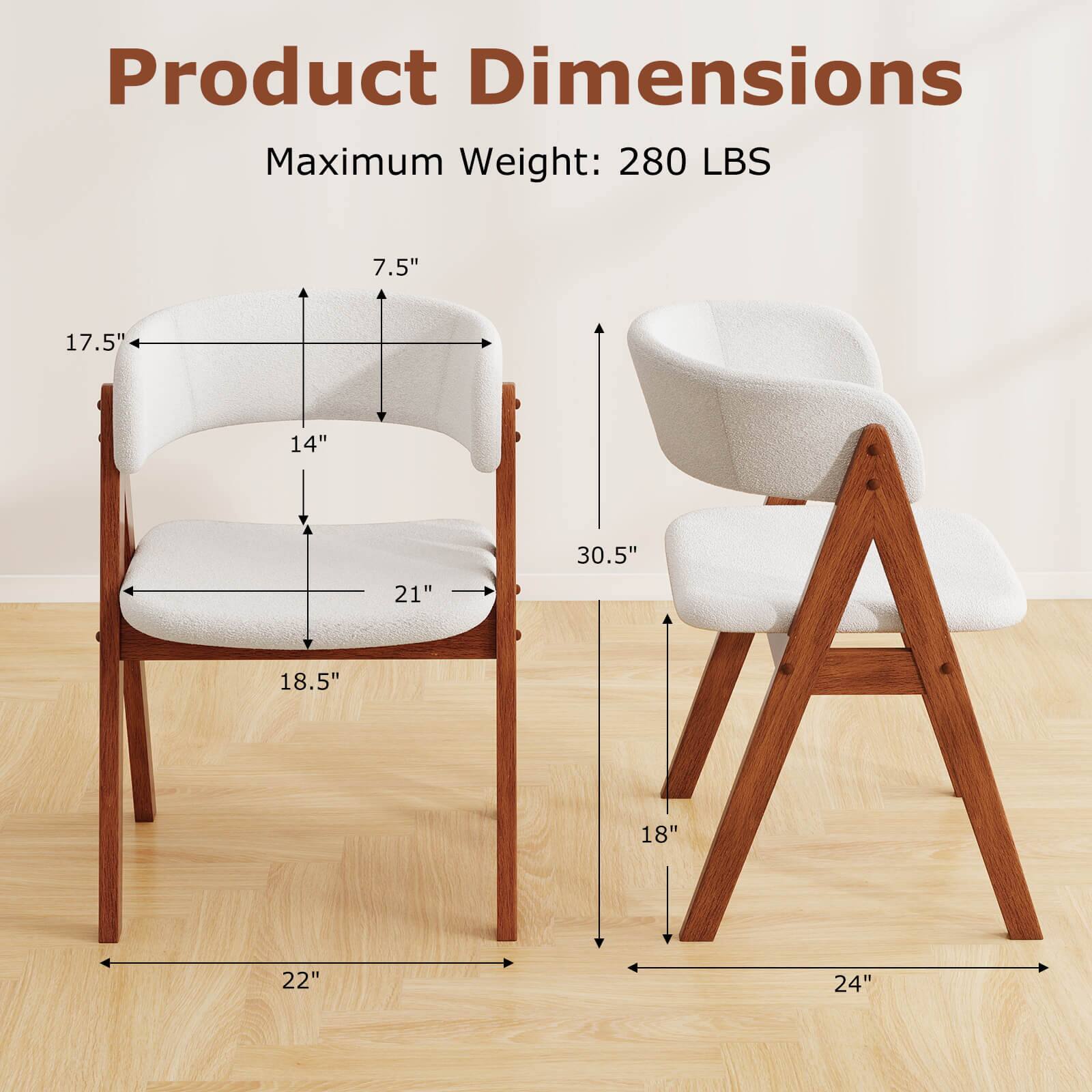 Product Dimensions  
Maximum Weight: 280 LBS  

- Width: 22"  
- Depth: 24"  
- Height: 30.5"  
- Seat Height: 18"  
- Seat Depth: 21"  
- Seat Width: 18.5"  
- Back Height: 17.5"  
- Back Width: 14"  
- Armrest Height: 7.5"