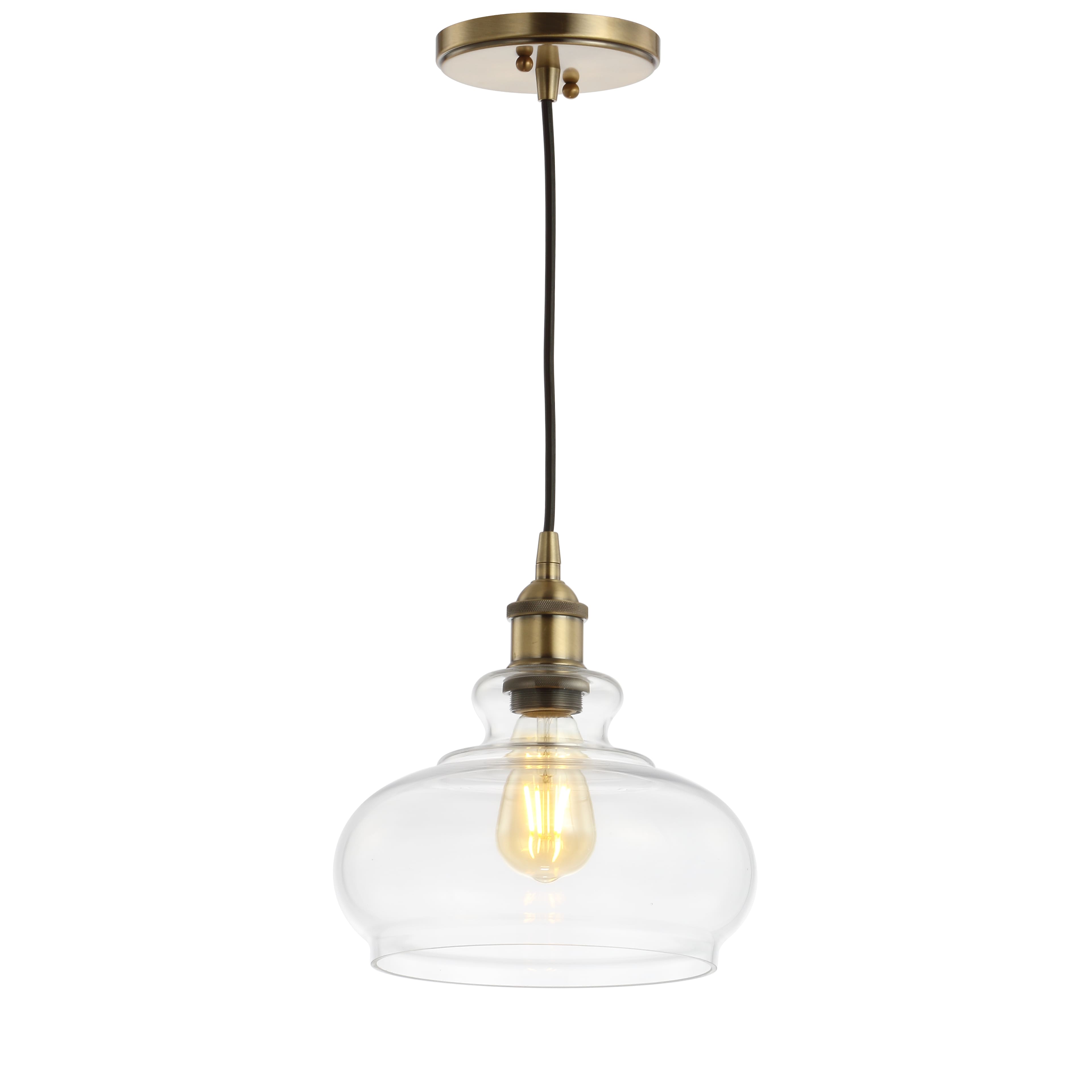Jonathan Y - Wyatt 9.5" Adjustable Drop Pharmacy Metal/Glass LED Pendant - Brass Gold