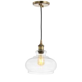 Jonathan Y - Wyatt 9.5" Adjustable Drop Pharmacy Metal/Glass LED Pendant - Brass Gold
