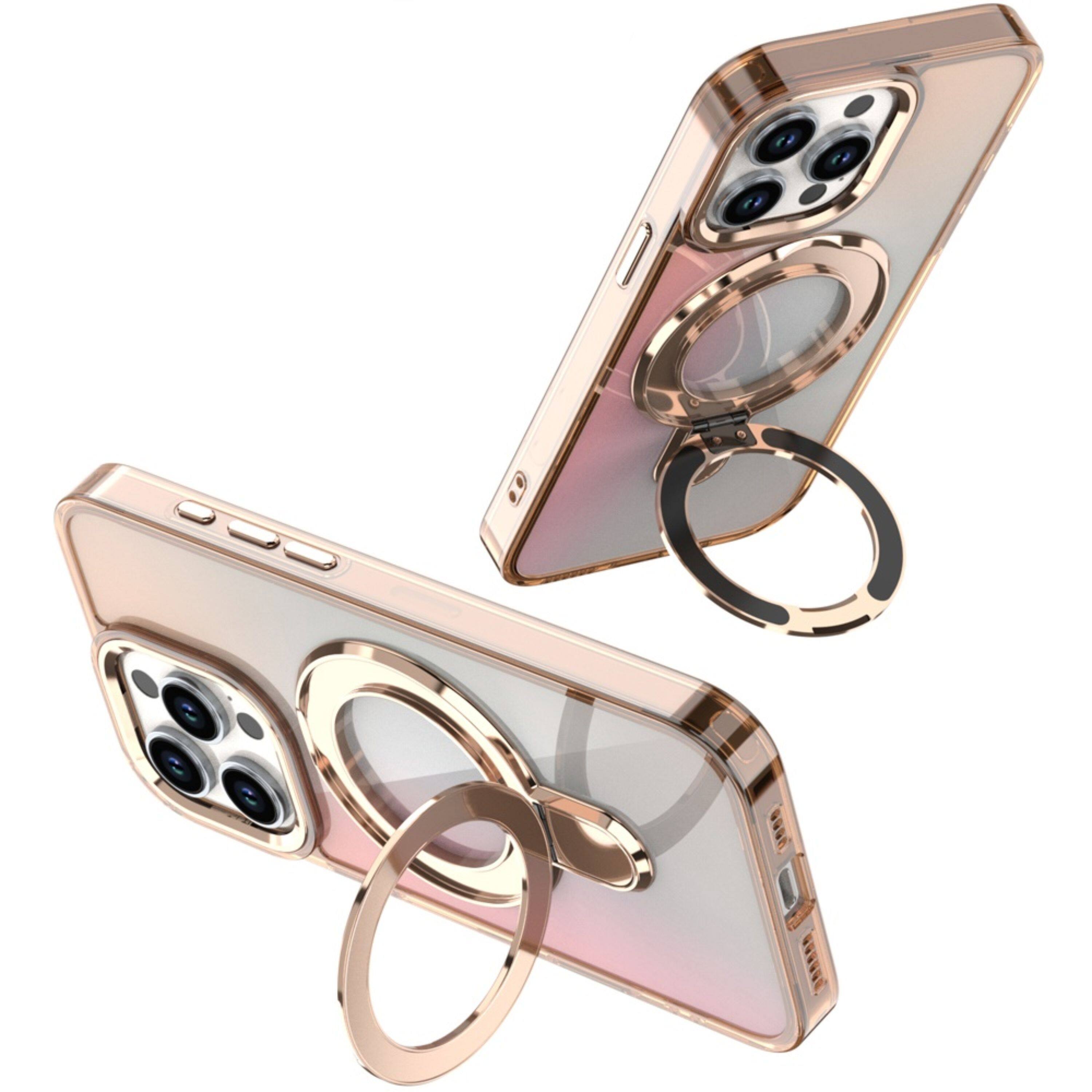 Angle. Kitcheniva - Radiant Chrome Magnetic Stand Case For iPhone 14 Pro Max Desert Titanium - Desert Titanium.