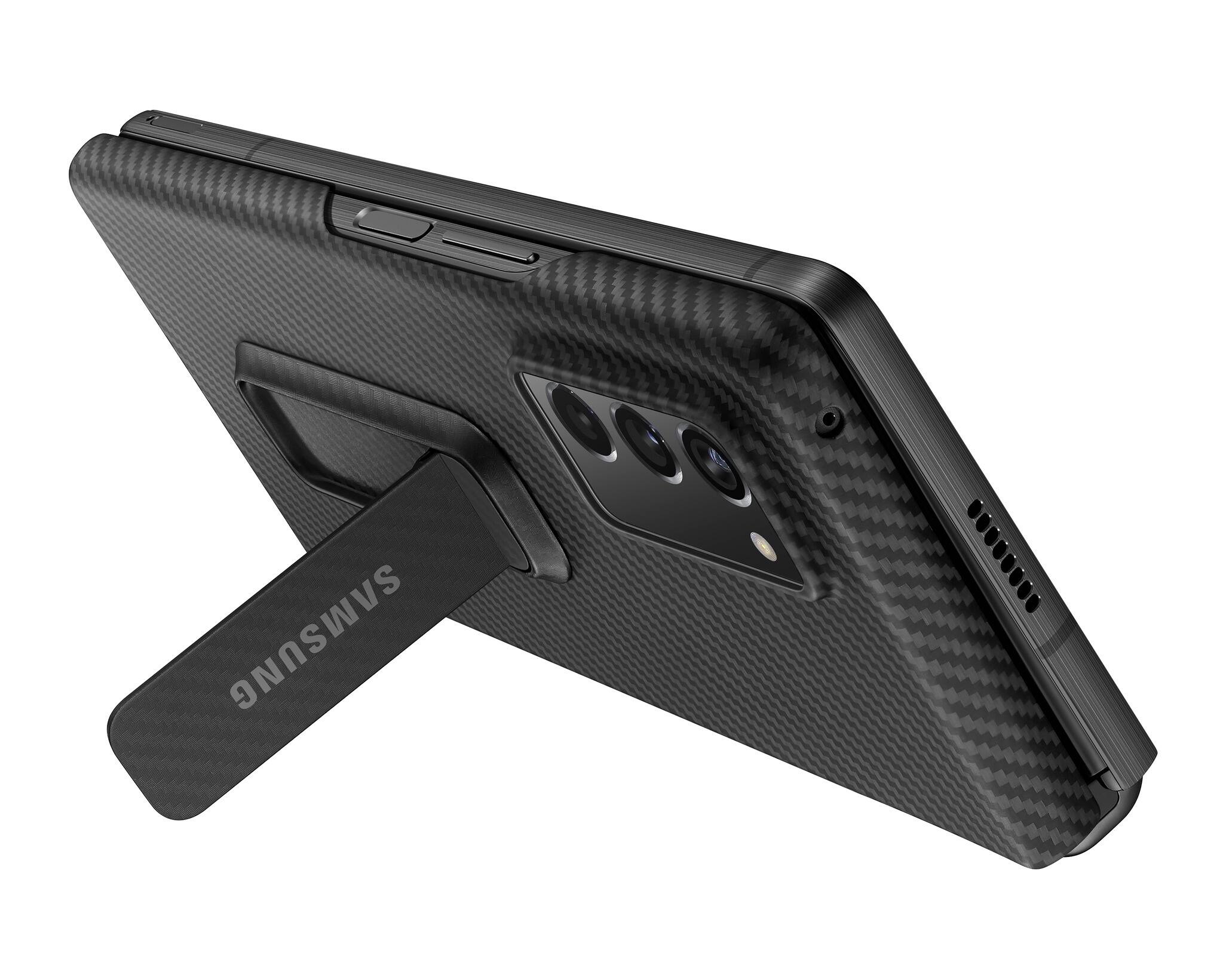 Back. Samsung - Rugged Kickstand Hard-Shell Case for Samsung Z Fold2 / Z Fold2 5G - Black - Black.
