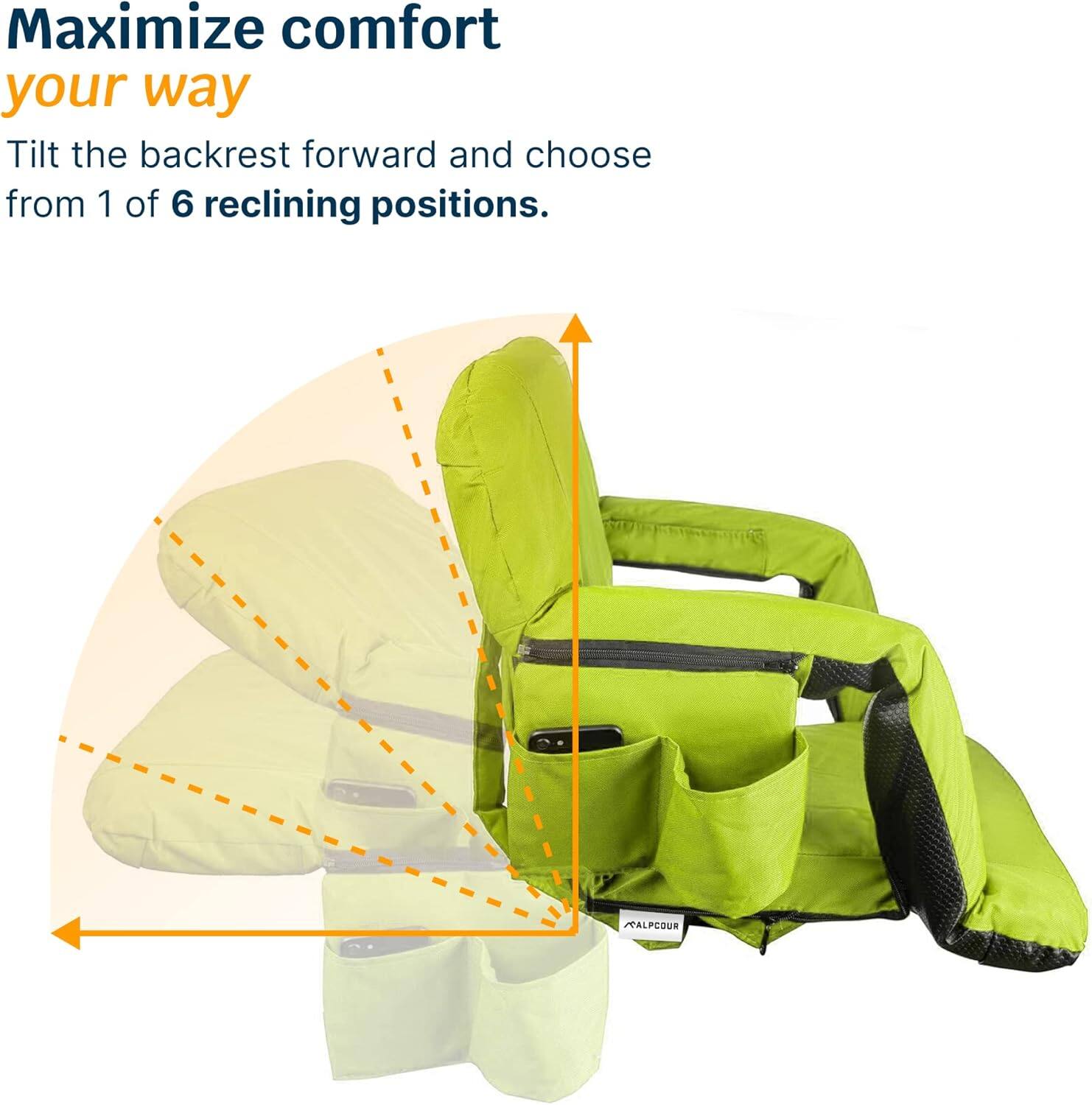 Maximize comfort your way

Tilt the backrest forward and choose from 1 of 6 reclining positions.