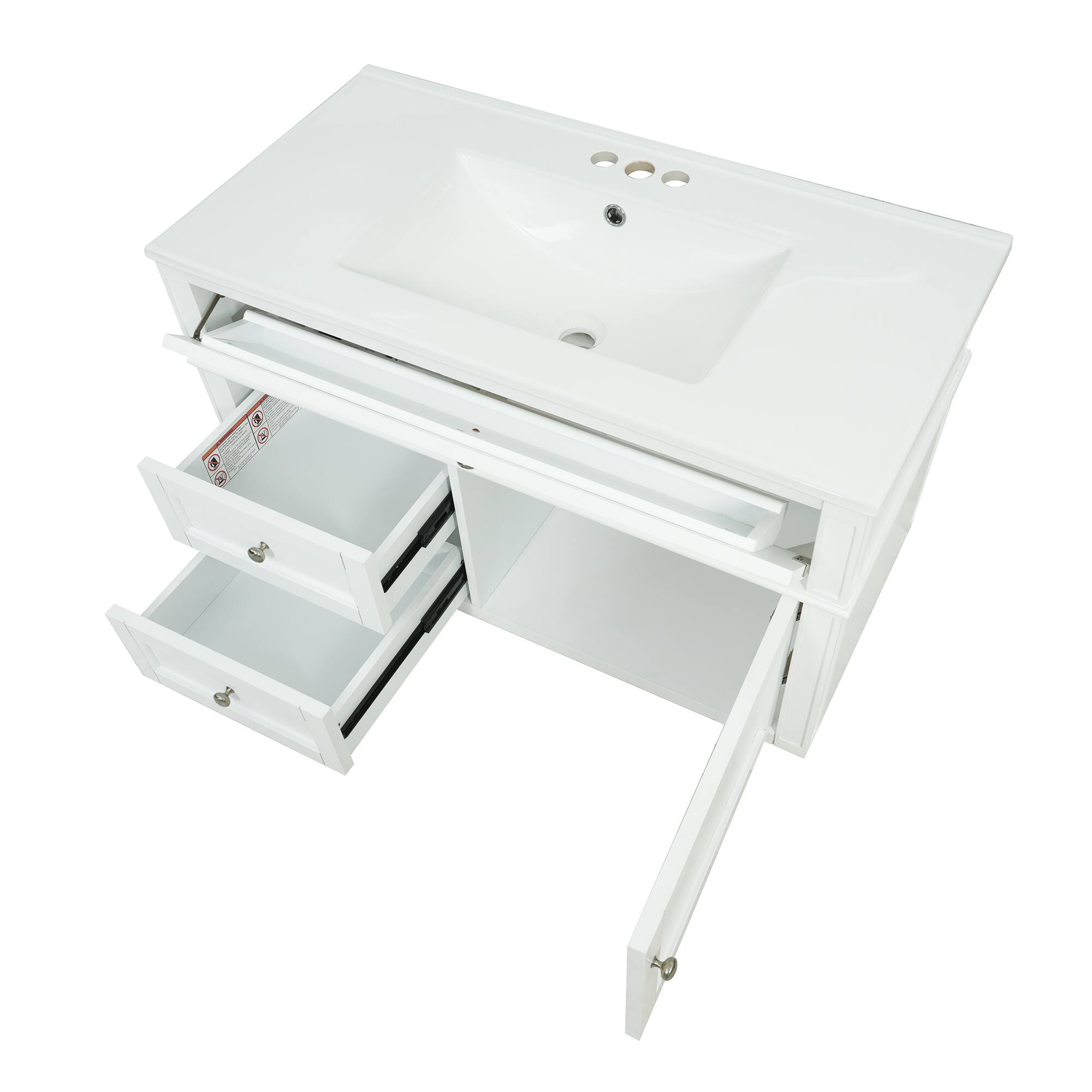Alt View 1. Whisen - 36" Wall Mounted Bathroom Vanity Cabinet with 3 Holes Single Ceramic Sink 2 Drawers 1 Tip-out Drawer - White.