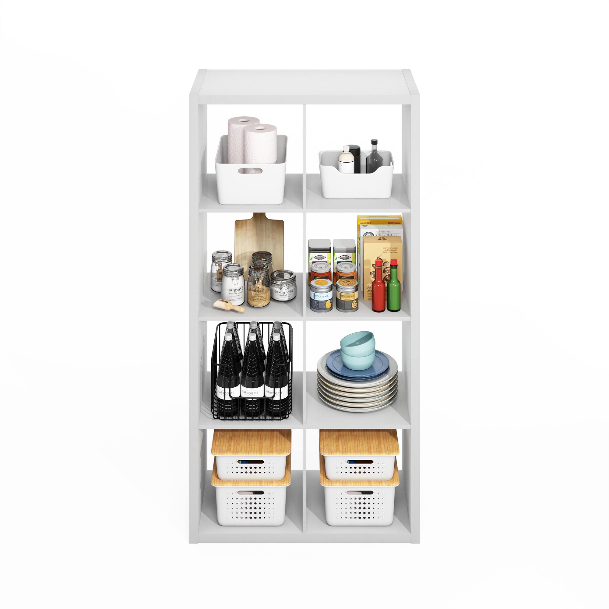 Alt View 4. Furinno - Hermite 8-Cube Open Shelves Kitchen Storage, Kitchen Island, Bakers Rack, Buffet Sideboard - White.