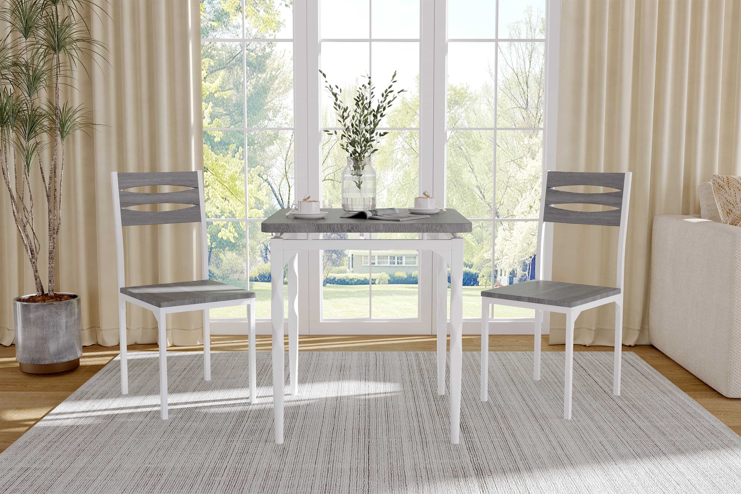 Homhougo - Dining Table Set for 2, 3 Piece Dining Table and Chairs Set of 2 - Gray