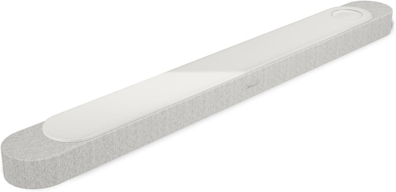 Angle. Bose - Bose Lifestyle Ultra Soundbar Bundle with Aux Cable, Wall Mounts, Wireless Soundbar for TV with Dolby Atmos, (White) - White.