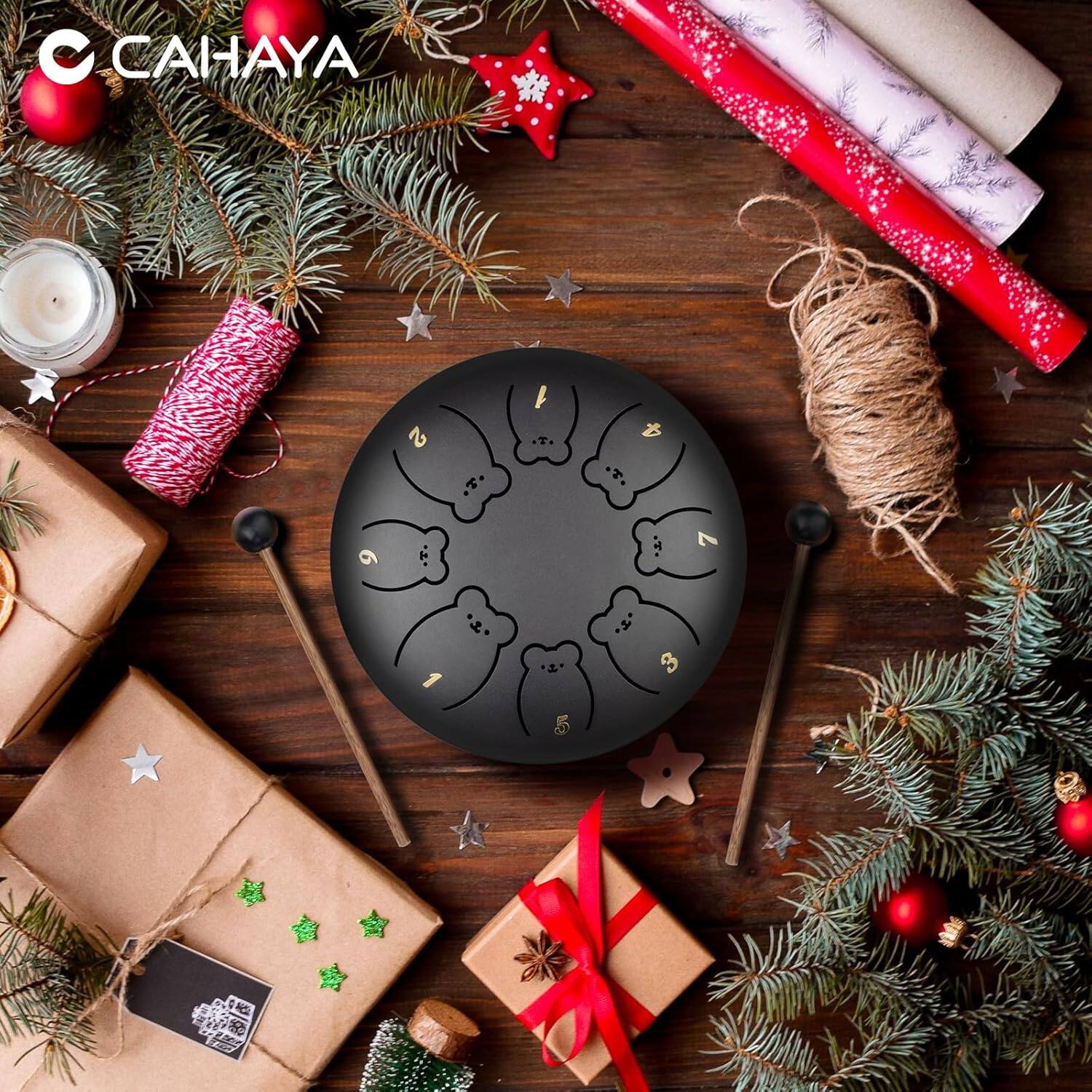 Alt View 1. CAHAYA - CAHAYA Steel Tongue Drum Set 6 Inch 8 Notes Steel Hand Drum with Music Book Drum Mallets Finger Paddles CY0359.