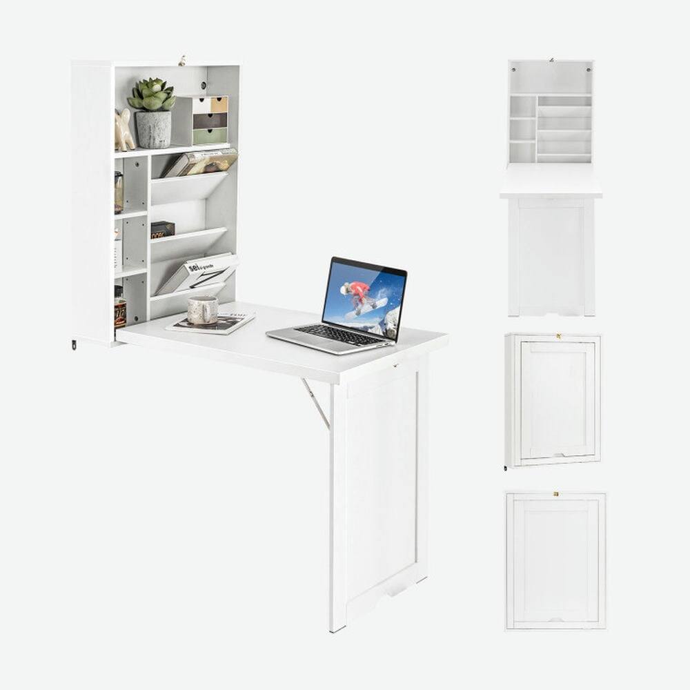 Alt View 1. Kadyn - Wall Mounted Fold-Out Convertible Floating Desk Space Saver-White - White.