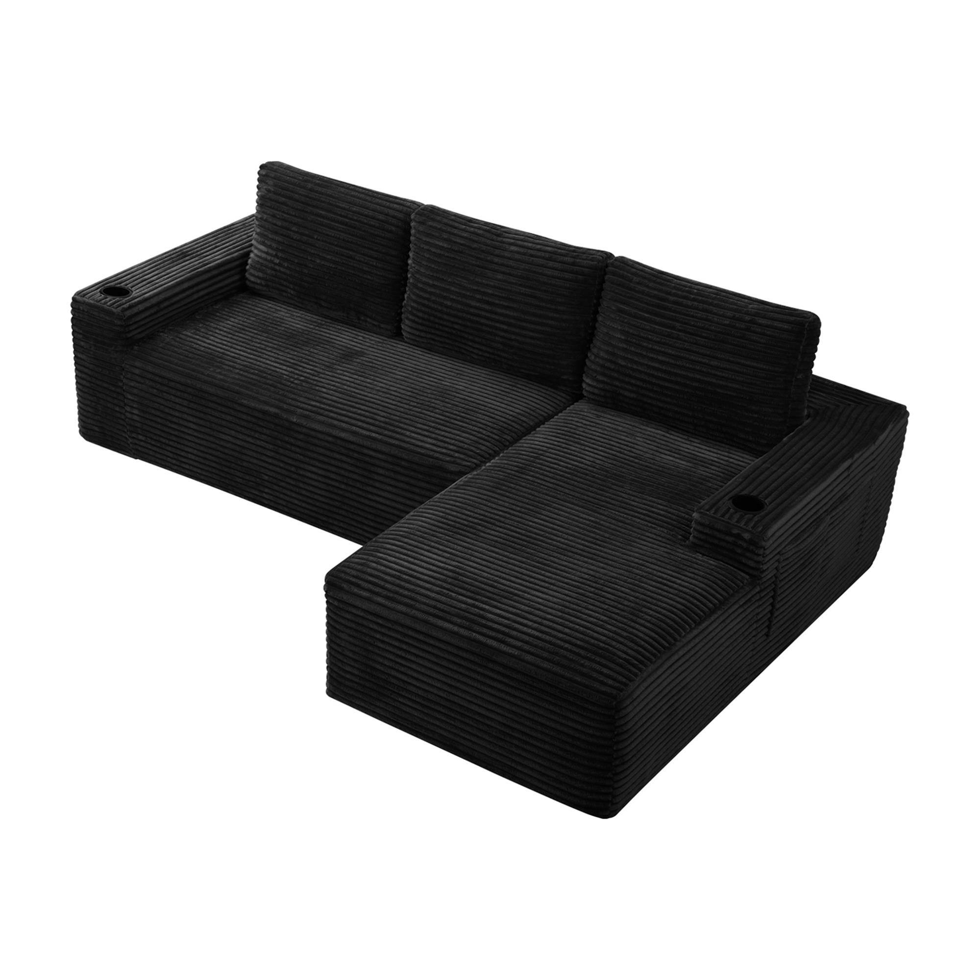 Alt View 3. Boyel Living - 104.3-Inch Corduroy Modular L-Shaped Cloud Sectional Sofa with Chaise - Black.