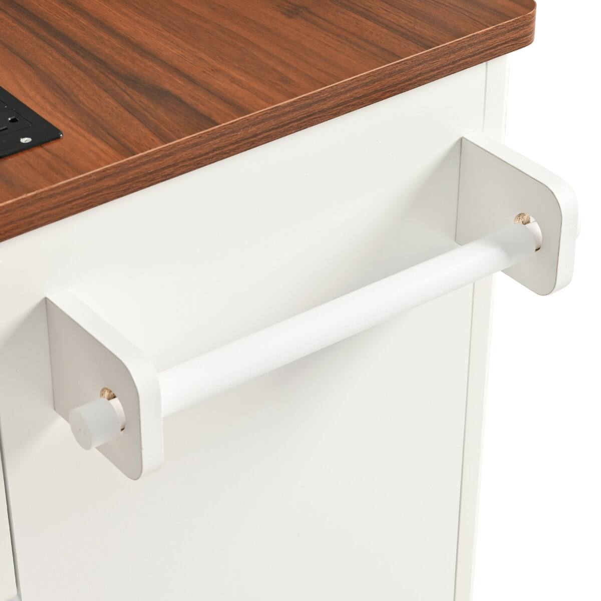 Alt View 2. Loheer - Loheer 52-Inch White Kitchen Island with Drop Leaf, Walnut Top, Rolling Kitchen Island with Storage and Power Outlet - White.