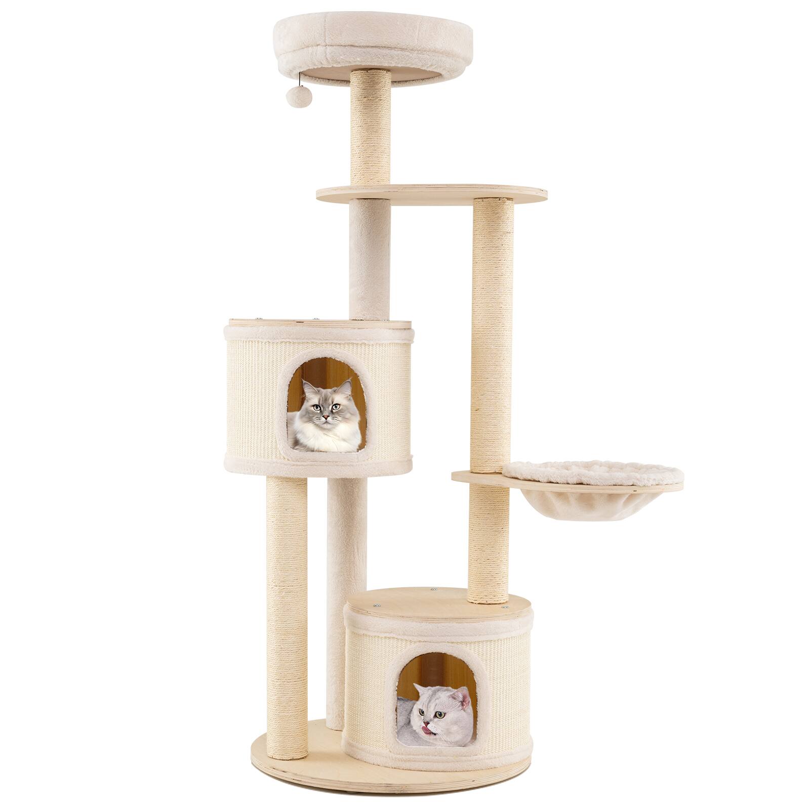 Alt View 9. Gymax - Gymax 60'' Tall Cat Tree Wooden Kitten Tower w/ Sisal Scratching Posts & Mat 2 Condos Perch Hammock.
