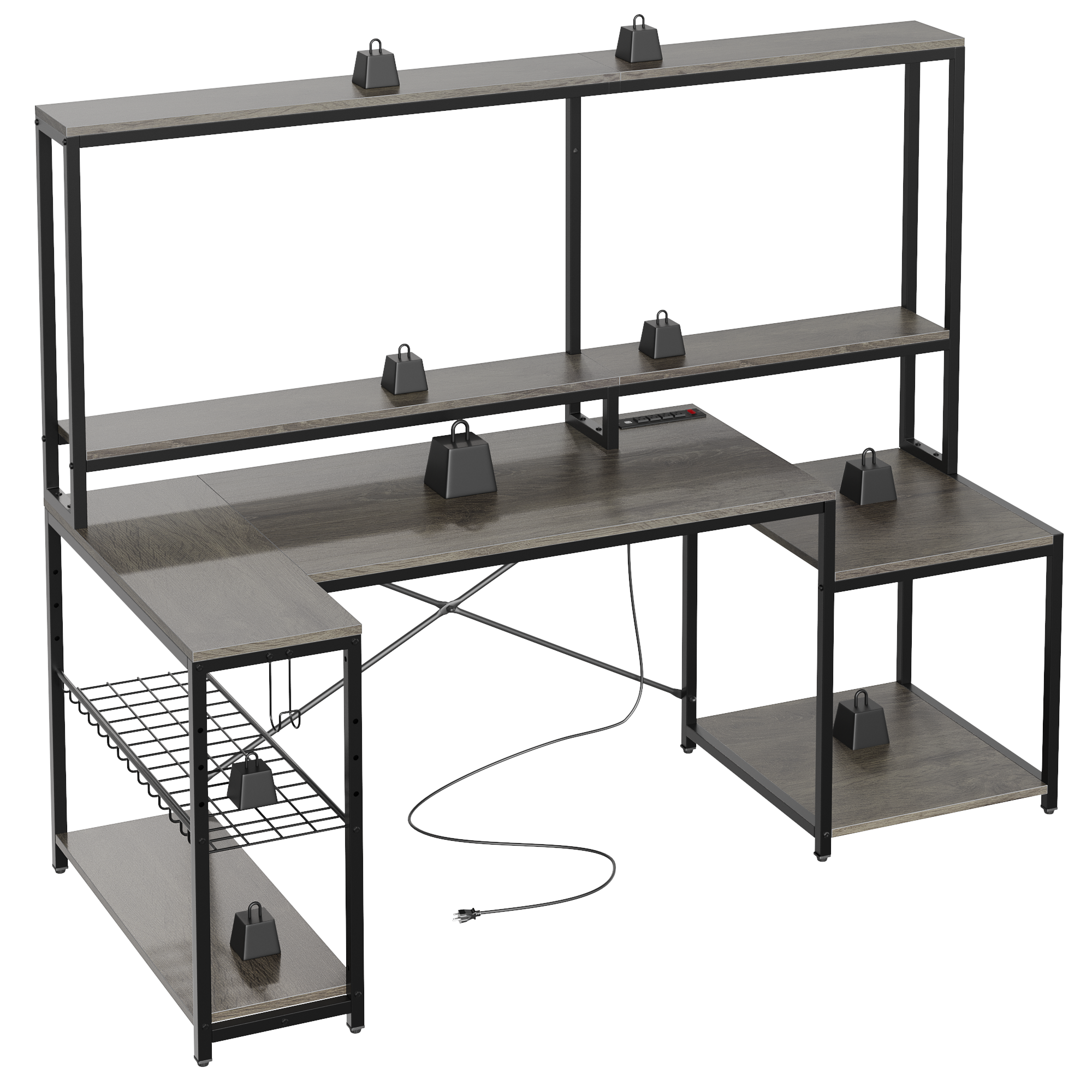 Angle. Bestier - 71.5" LED Gaming Desk with Hutch featuring a Computer Desk with Power Outlet and Monitor Stand - Gray.