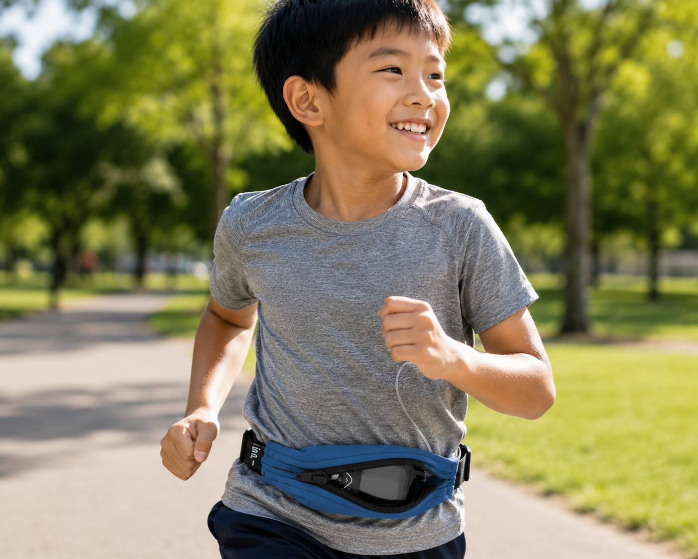 Angle. SPIBelt - Children's Running Belt - Steel Blue.