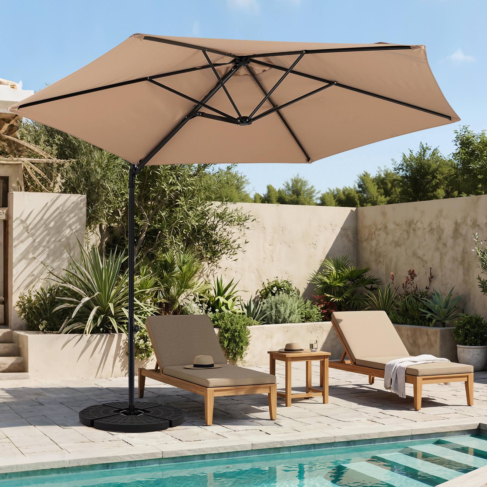 Alt View 3. Costway - Costway 10' Cantilever Patio Umbrella Heavy-duty Offset Hanging Umbrella with 360° Rotation - Tan.
