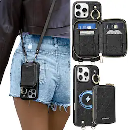 Ornarto - Designed for iPhone 16 Pro case with MagSafe, Magnetic Detachable PU Leather Wallet Case with Card Holder - Black