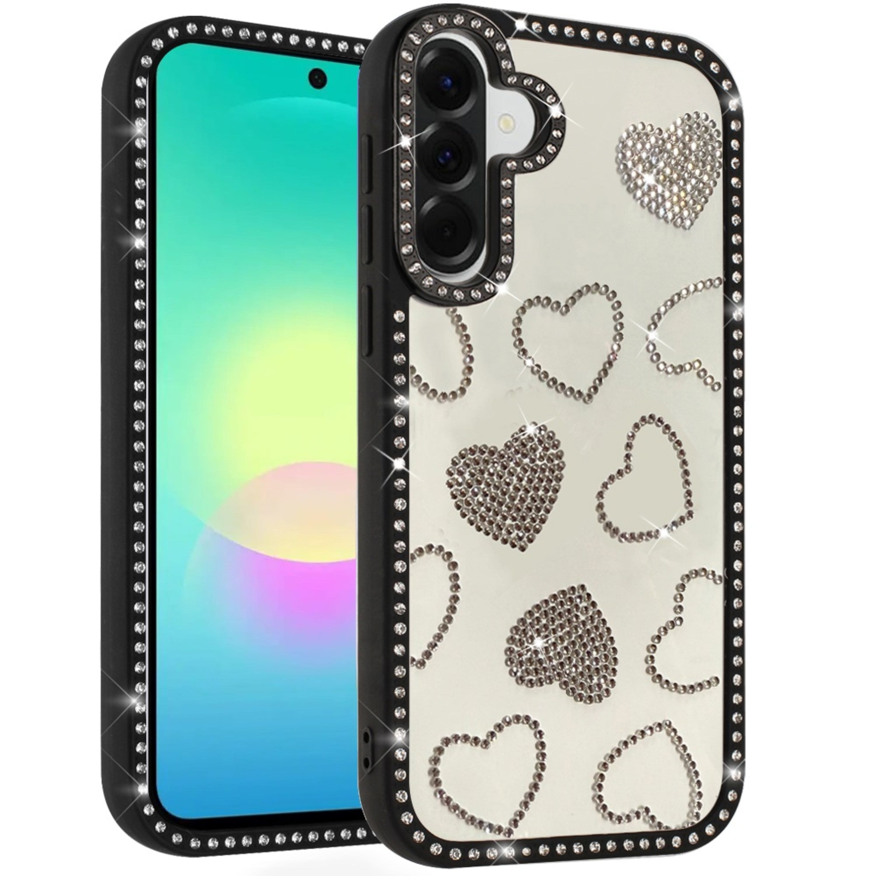 Kitcheniva - Rhinestone Hearts With Bling Around Trim Plus Tempered Glass - Black price history on PriceWatchPro