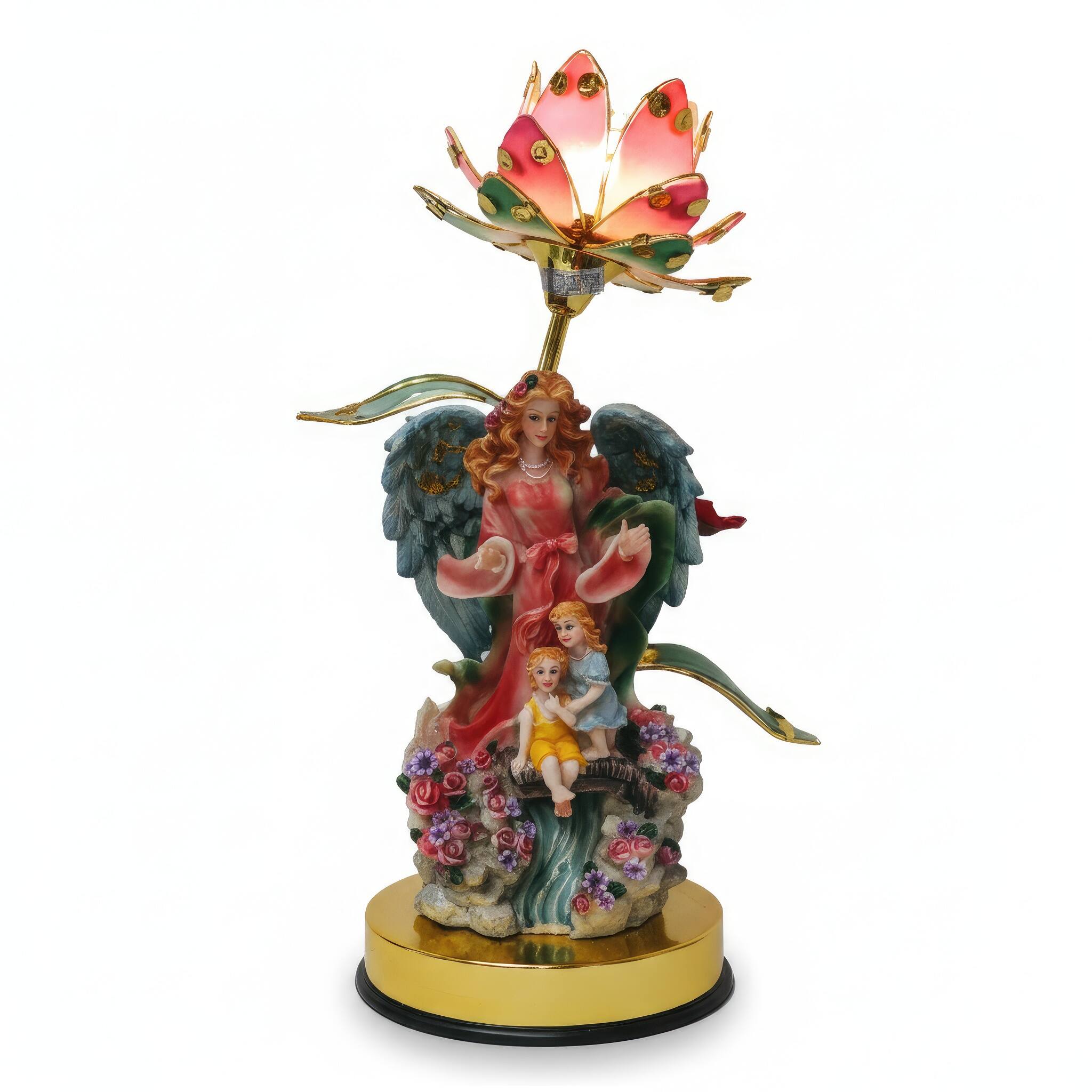 Angle. FC Design - 16"H Golden Color and Pink Angel Family Figurine Touch Lamp.