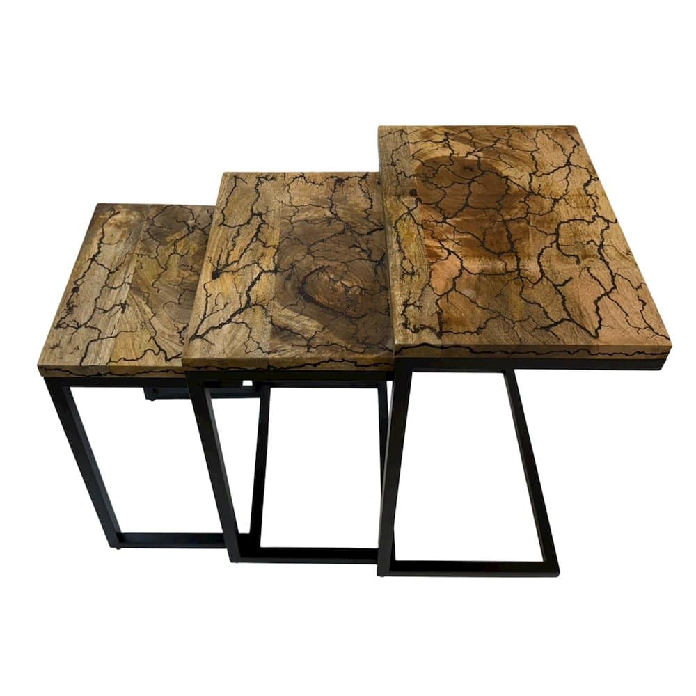 Carolina Chair & Table - Electra 3 Piece Nesting Table Set - Electrified Wood - Black Iron - Chestnut, Black