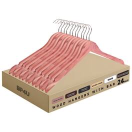 BP4U - 24-Pack Premium Wooden Clothes Hangers, Coat Shirt Top Hangers for Jackets, Shirts, Dresses - Cedar Wood
