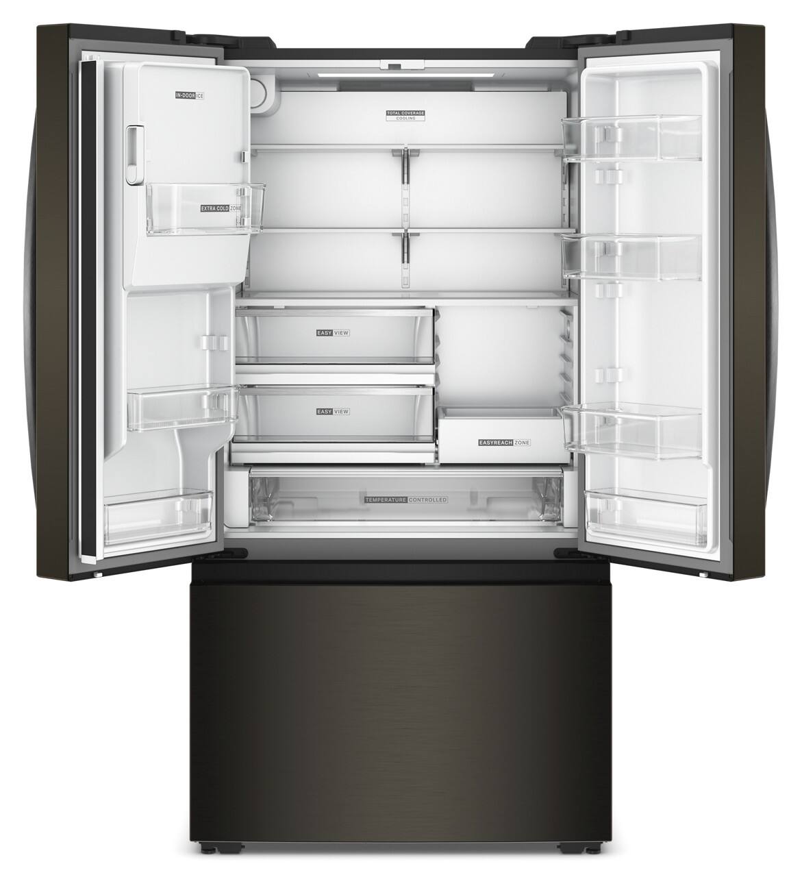 The text on the image is:

"Extra Cold Zone
Easy View
Easy Reach Zone
Temperature Controlled"