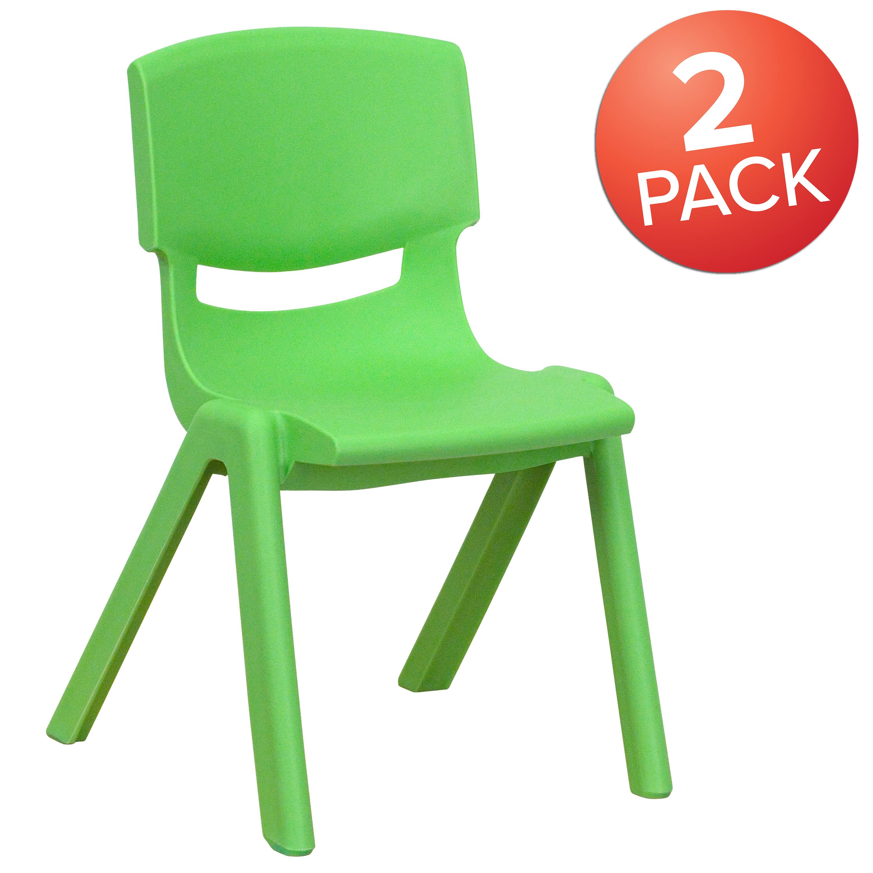 Alt View 1. Emma + Oliver - 2 Pack Plastic Stackable School Chair with 12"H Seat, Preschool Seating - Green.