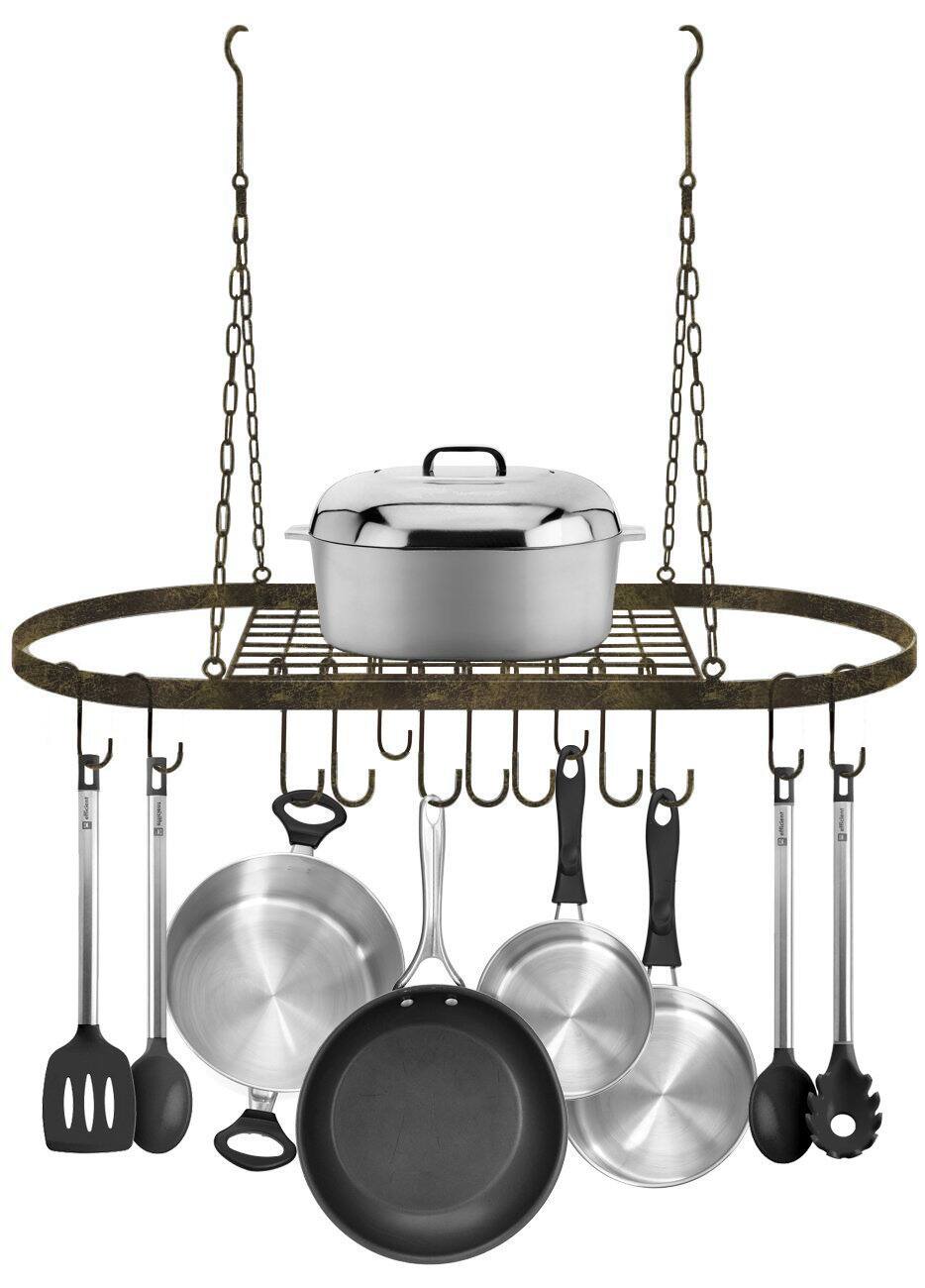 Left. Sorbus - Sorbus® Pot and Pan Rack for Ceiling with Hooks, Decorative Oval Mounted Storage Rack, Multi-Purpose Organizer for Home - Brown.