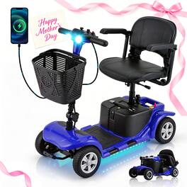 Hover Heart - 4 Wheel Mobility Scooter for Adults, Portable Electric Travel Scooter with Adjustable Seat, Light and Basket - Blue