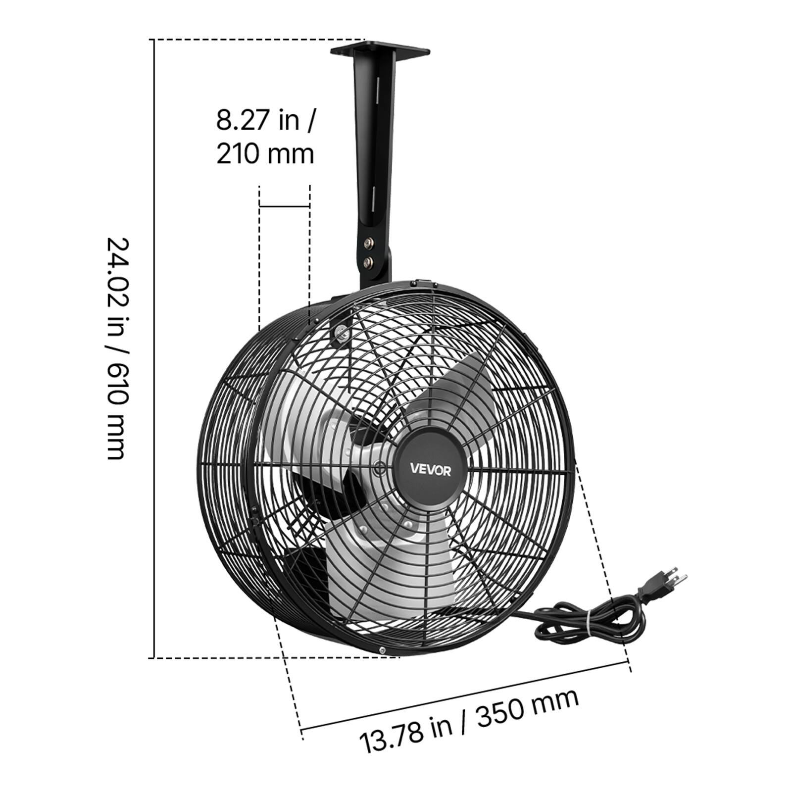 8.27 in / 210 mm  
24.02 in / 610 mm  
VEVOR  
13.78 in / 350 mm