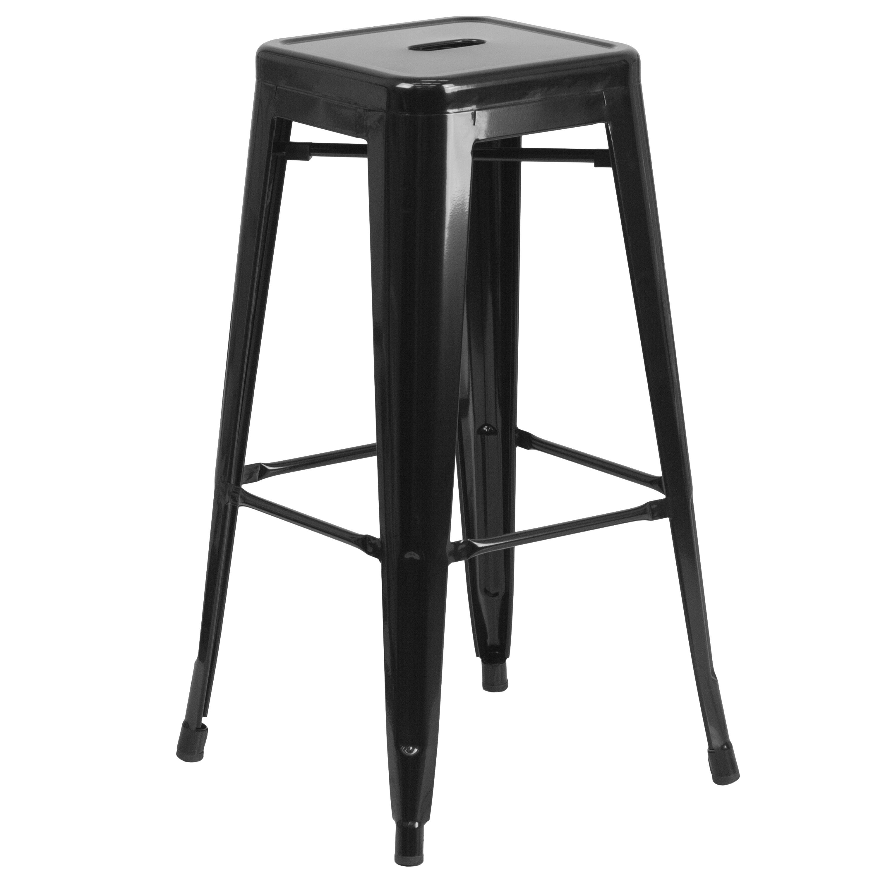 Alt View 4. Emma + Oliver - Commercial Grade 30" Round Metal Indoor-Outdoor Bar Table Set, 2 Backless Stools - Black.