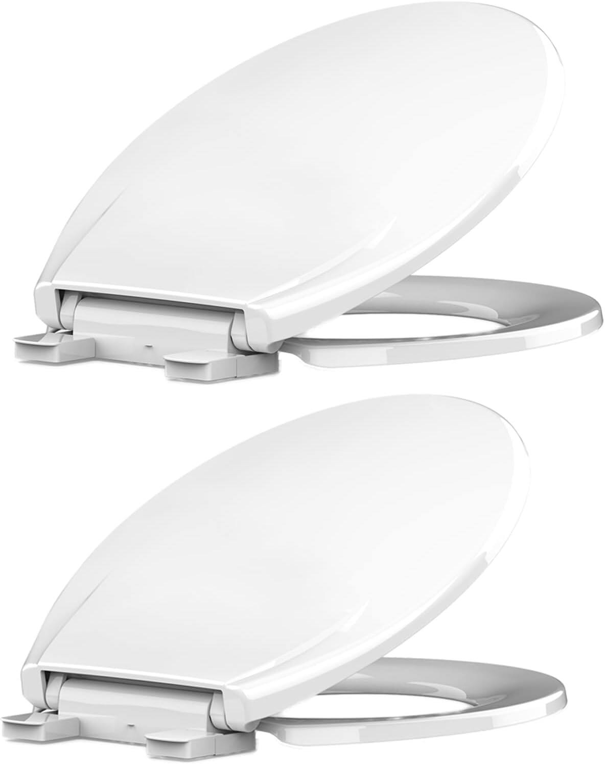 Jojoka - 17 inch Round Toilet Seat 2 Pack with Child Potty Training Seat Built-In Soft-Close Easy Install - White