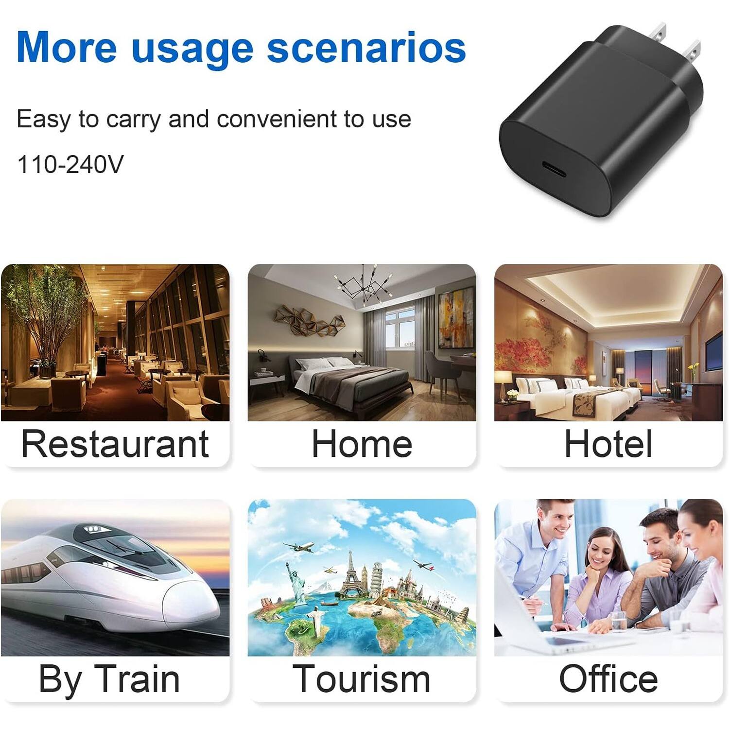 More usage scenarios
Easy to carry and convenient to use
110-240V
Restaurant
Home
Hotel
By Train
Tourism
Office