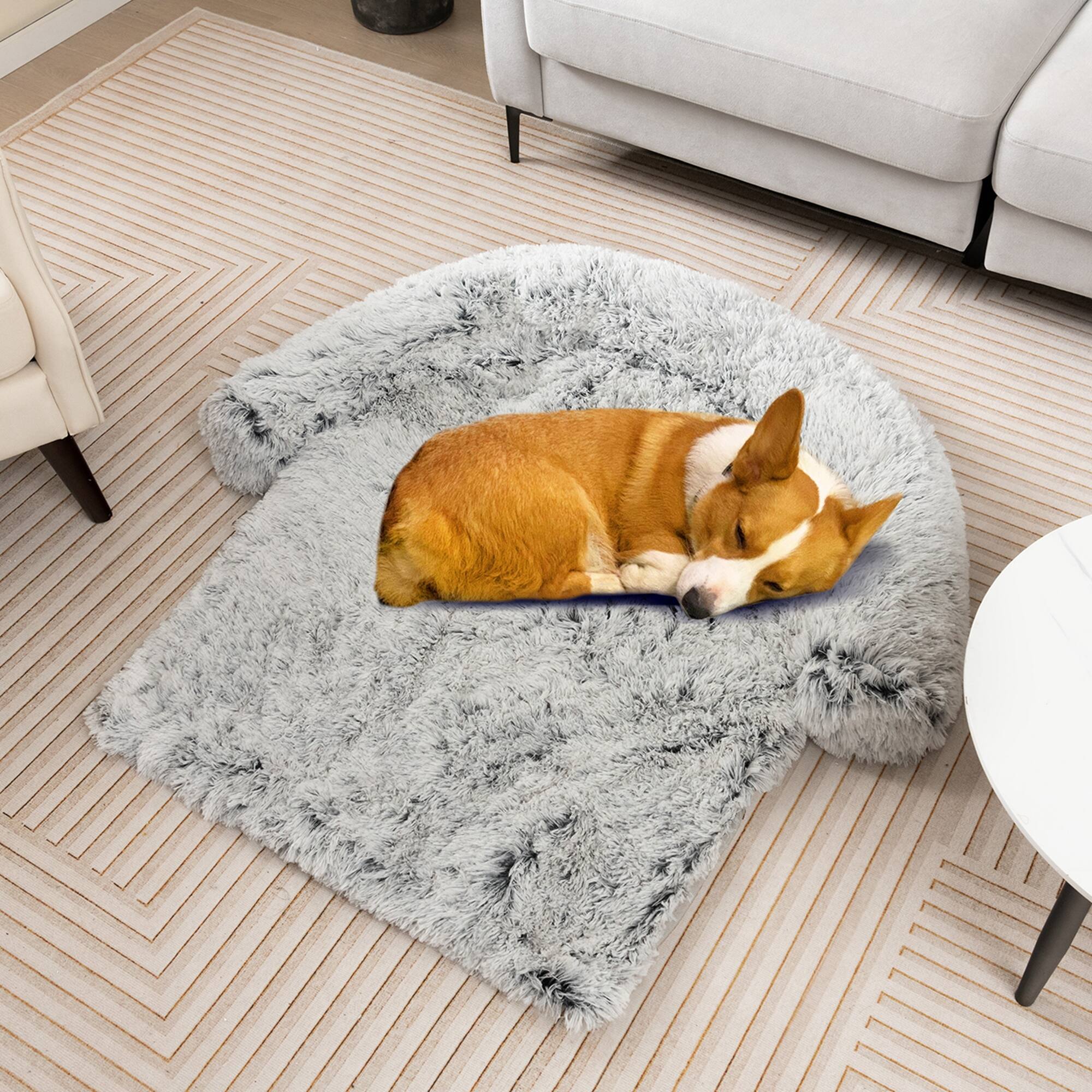 Alt View 4. Costway - Costway Plush Calming Dog Couch Bed with Anti-Slip Bottom Plush Mat for Small Dogs & Cats - Gray.