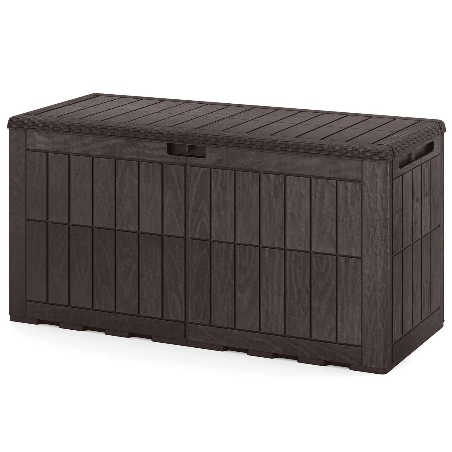 Left. WELLFOR - Waterproof Lockable Outdoor Deck Box for Tools, Cushions, and Pool Supplies - Brown.