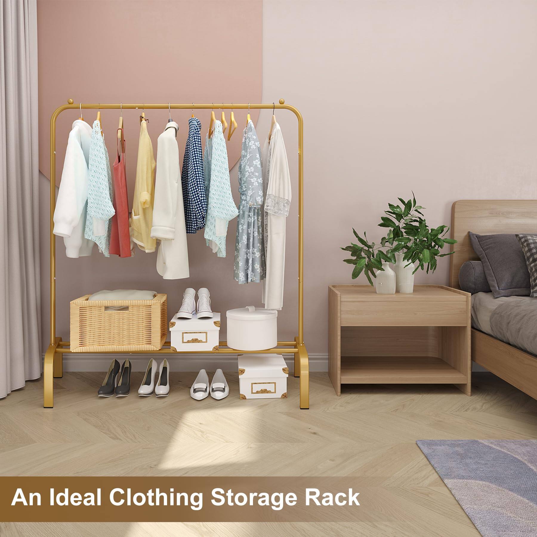 Cedar Assembly Metal 43 Garment Rack With Bottom Shelf Clothing For ...