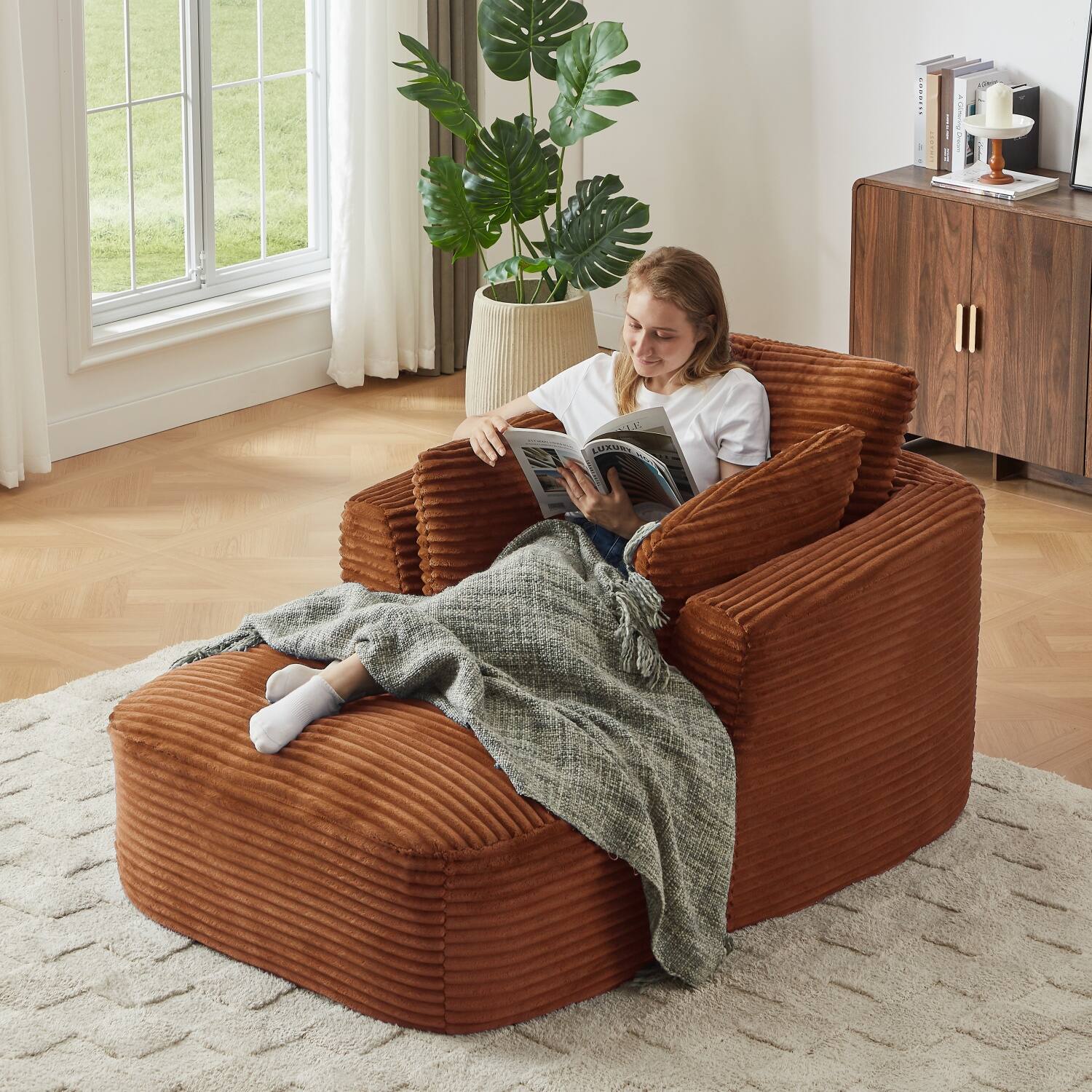 Alt View 8. Z-Edge - Corduroy sleeper sofa couch, no assembly needed, Perfect for Living Room/Dorm/Apartment - Orange - Orange.