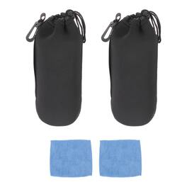 Unique Bargains - 2pcs Lens Pouch, 4"x10" Drawstring Plush Neoprene Case for DSLR Gear - Black