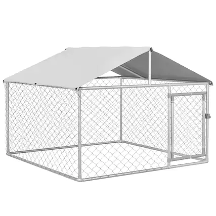 Front. Pawhut - x 6.6' x 4.9' Dog Kennel Outdoor for Small Medium Dogs with Waterproof Roof - Silver.