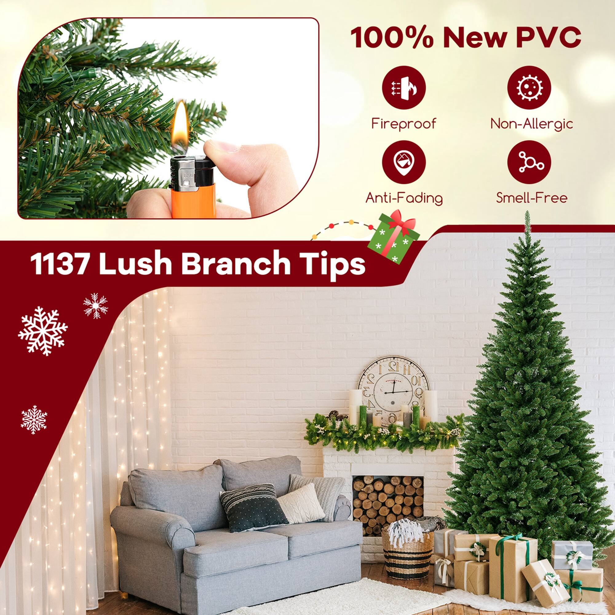 100% New PVC, Fireproof, Non-Allergic, Anti-Fading, Smell-Free, 1137 Lush Branch Tips