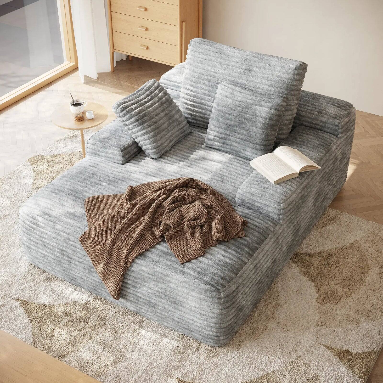 Angle. Yardgrace - Corduroy Sofa Bed, Boneless Sleeper Sofa Lounge Chair Indoor, Modern Comfy Deep Seat Lazy Couch - Grey.