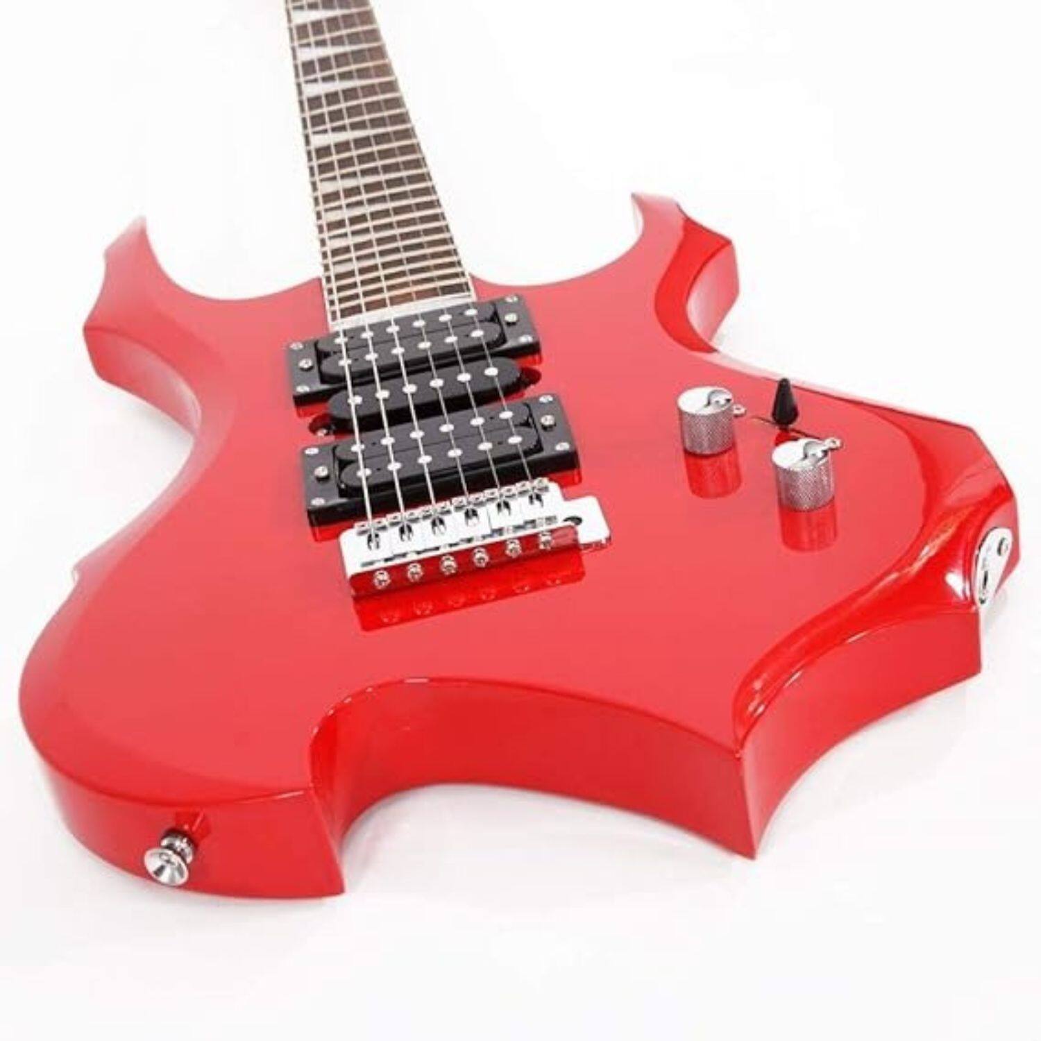 Left. Stock Preferred - Glarry 6-String Electric Guitar Starter Kit with 20W Amplifier - Red (Flame/Burning Fire Design).