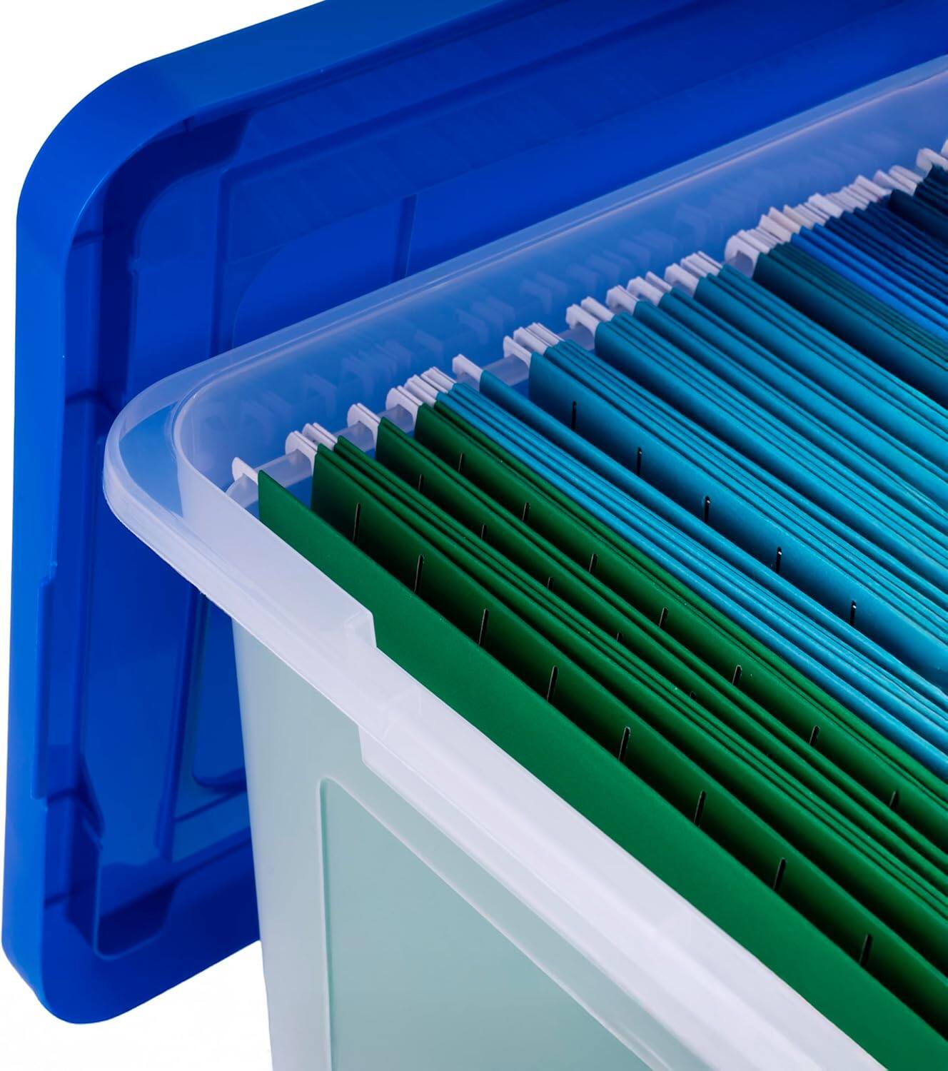 Alt View 4. IRIS USA - IRIS USA 35Qt Plastic File Box, Stackable Nestable, Blue, 3Pk.
