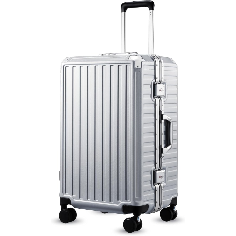 LUGGEX - 24 Inch Aluminum Frame Zipperless Polycarbonate Spinner Hard Shell Suitcase - ZX-Core - Silver