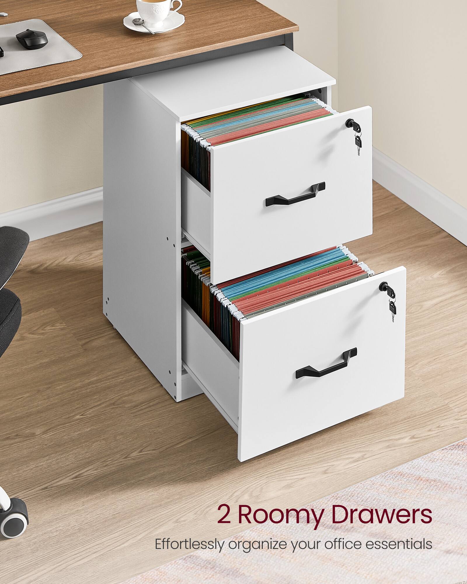 2 Roomy Drawers  
Effortlessly organize your office essentials