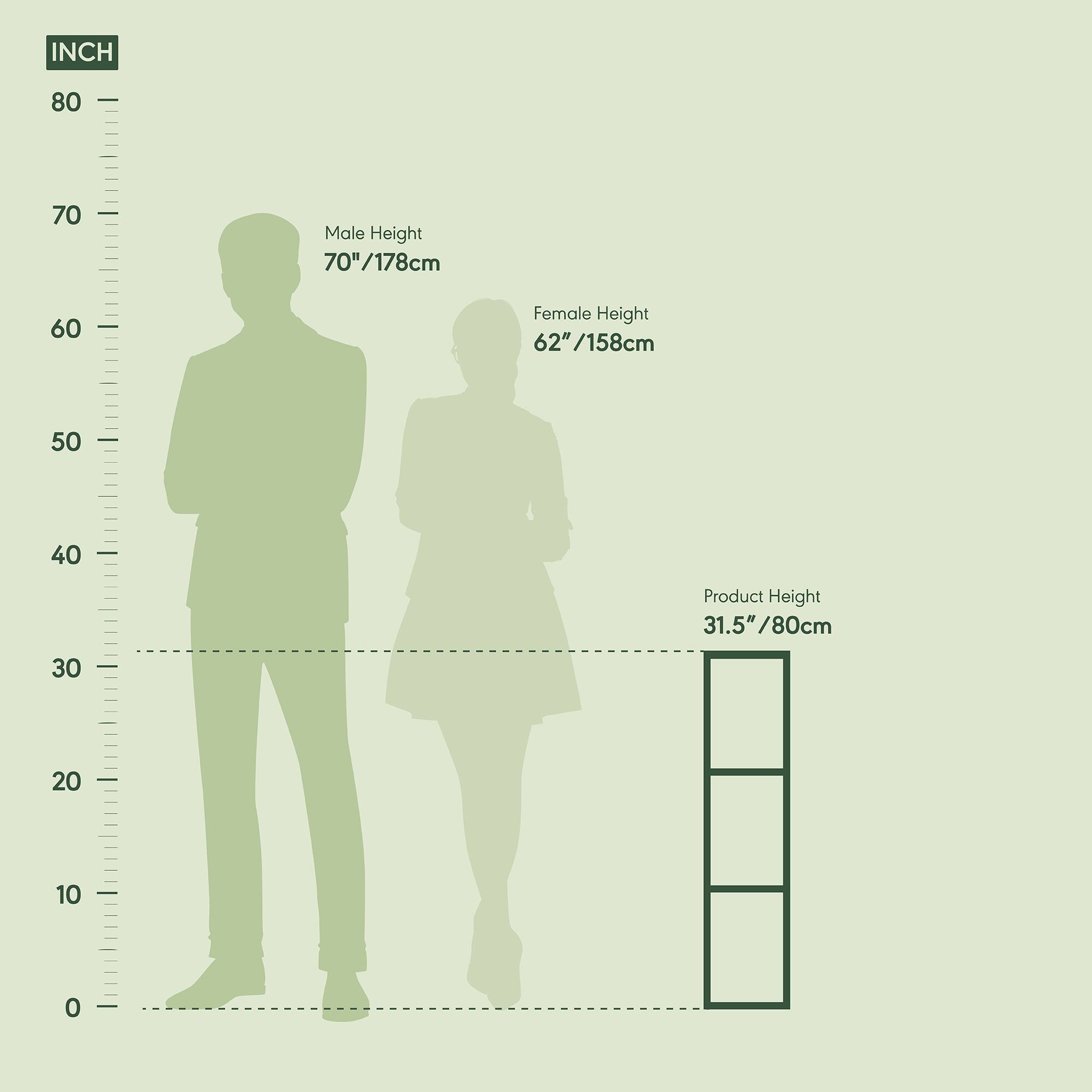 INCH

Male Height  
70" / 178cm

Female Height  
62" / 158cm

Product Height  
31.5" / 80cm