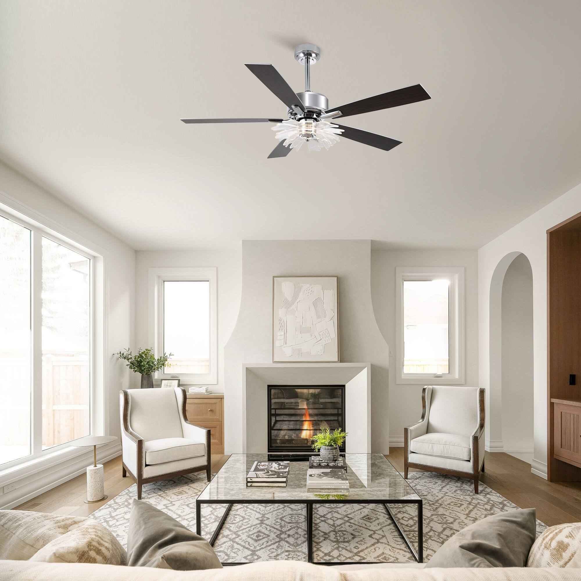 Angle. Parrot Uncle - 52"Modern Chrome LED Ceiling Fan with Remote and Light Guide Plate Design - Chrome.