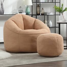 Trinkets Crazed - Bean Bag Chair for Adult Upholstered Bean Bag Sofa with Footstool - tan