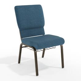 Emma + Oliver - 18.5"W Church/Reception Guest Chair with Communion Cup Book Rack - Blue Fabric/Gold Vein Frame